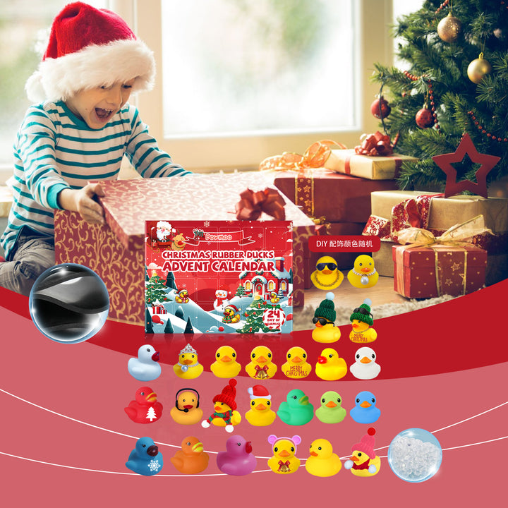 Advent calendar box with small Christmas rubber ducks
