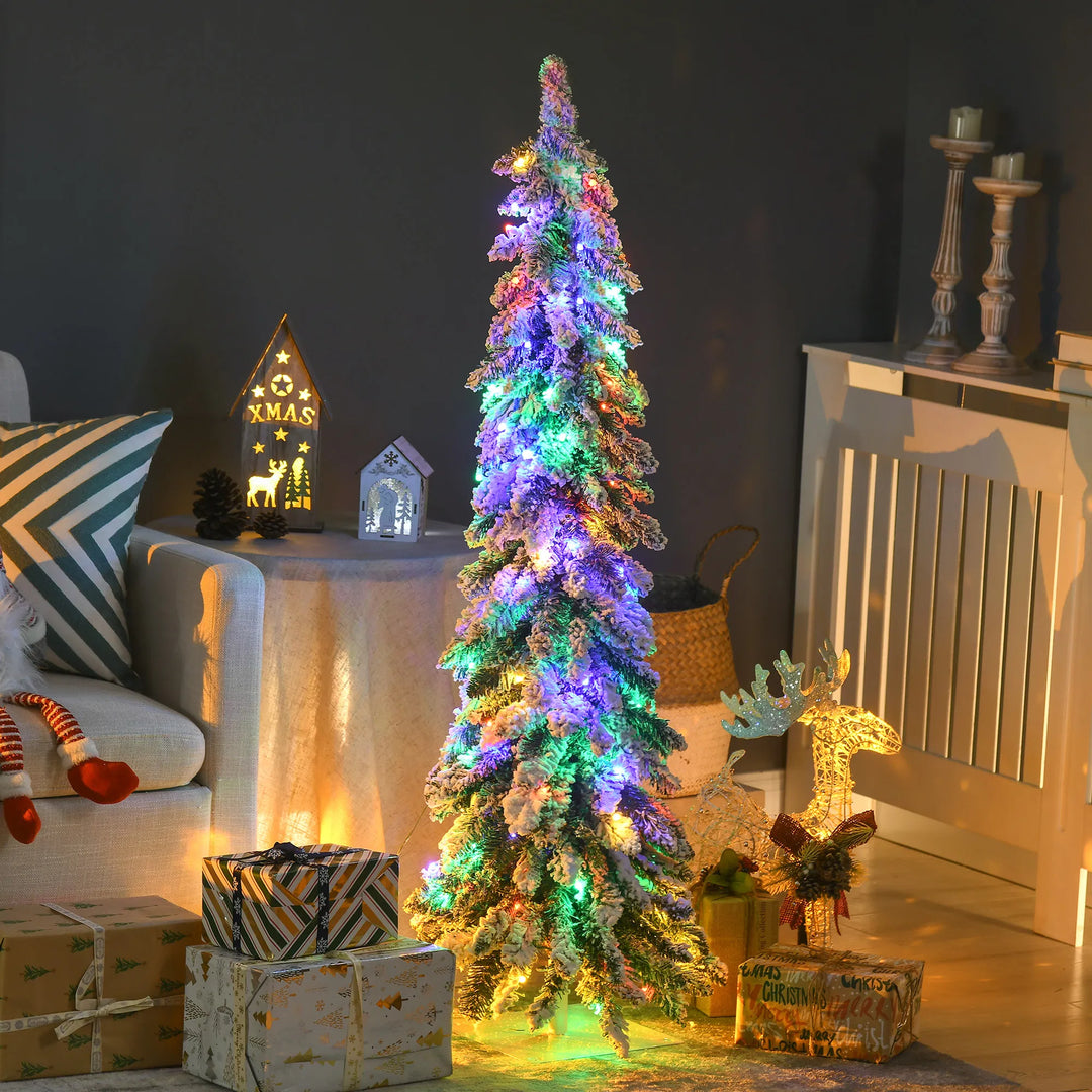 Small flocked pencil Christmas tree lit