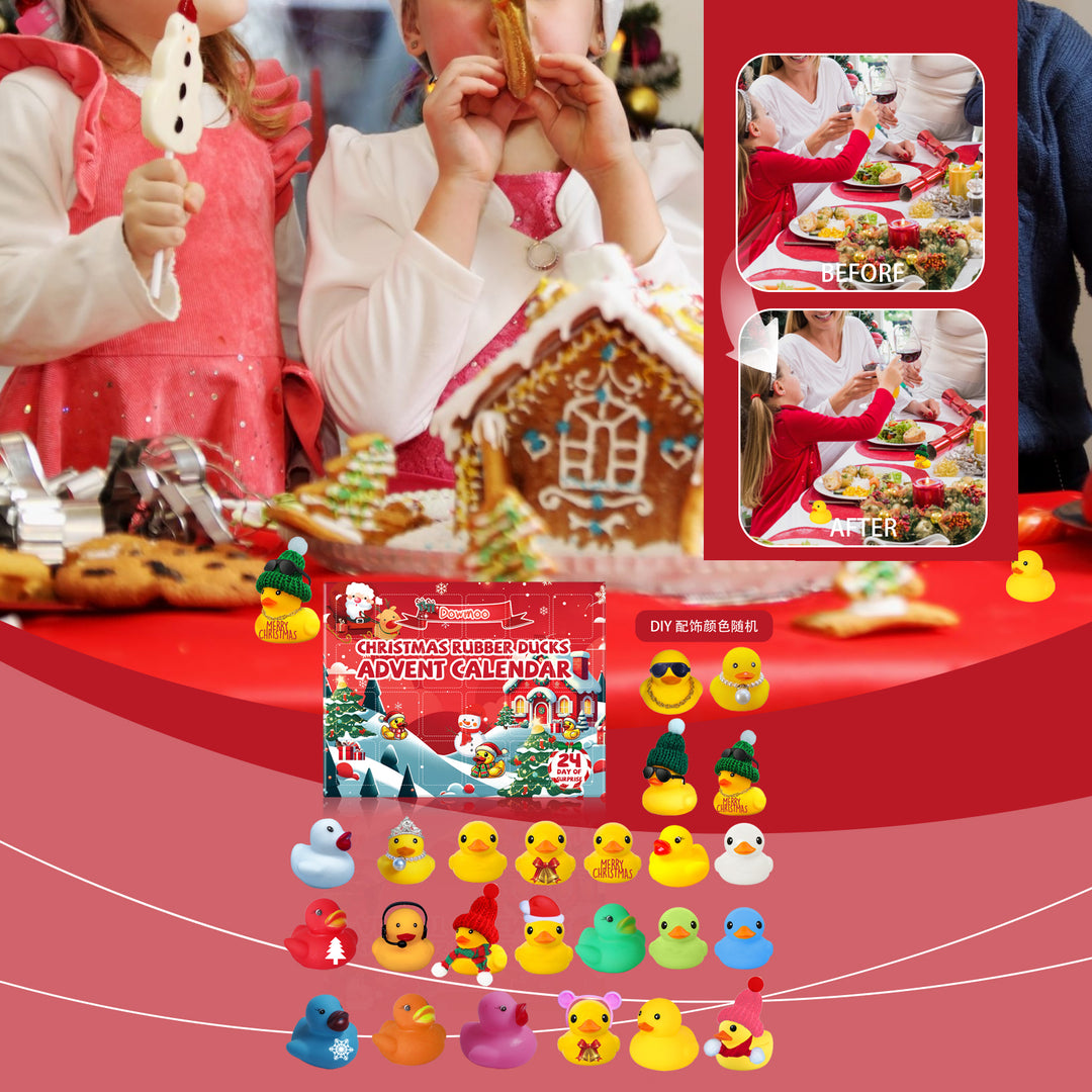 Advent calendar box with small Christmas rubber ducks