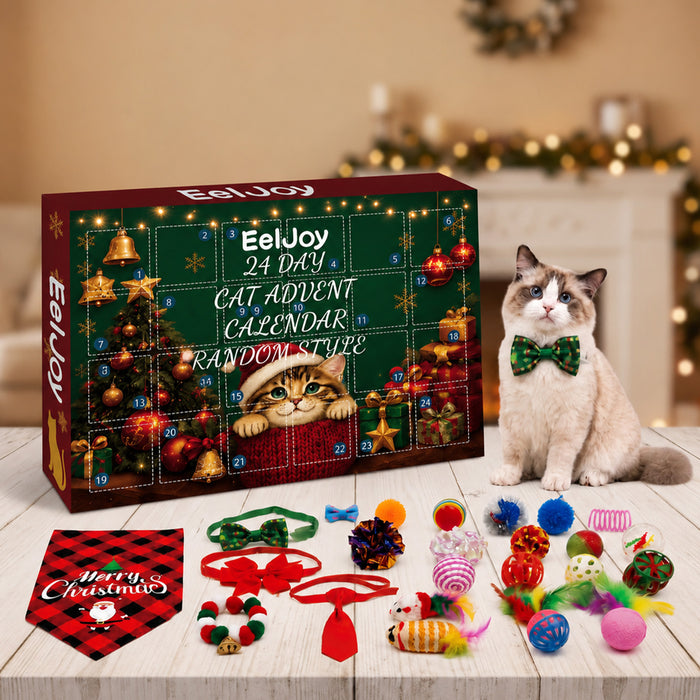 Colverro Cat Advent Calendar with 24 Toys and Christmas Bandana
