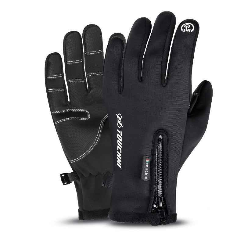Black windproof cycling gloves with USB heating element