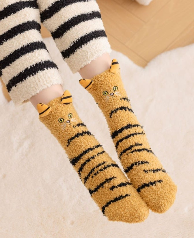 Fluffy cat socks with 3D ears
