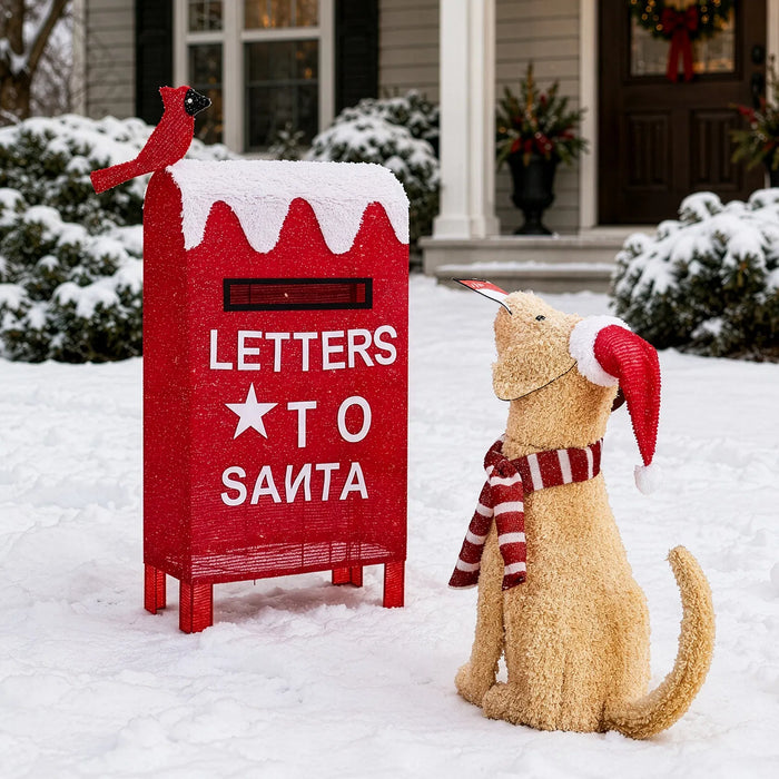 Colverro Lighted Dog and Red Mailbox Christmas Decoration Set