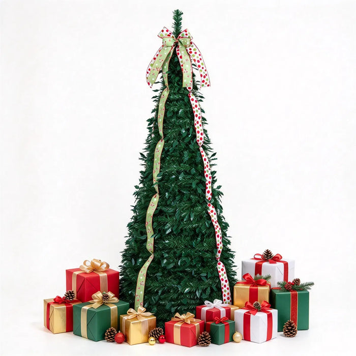 Colverro 6 ft Pop-Up Christmas Tree with Ribbons and Bow, Unlit