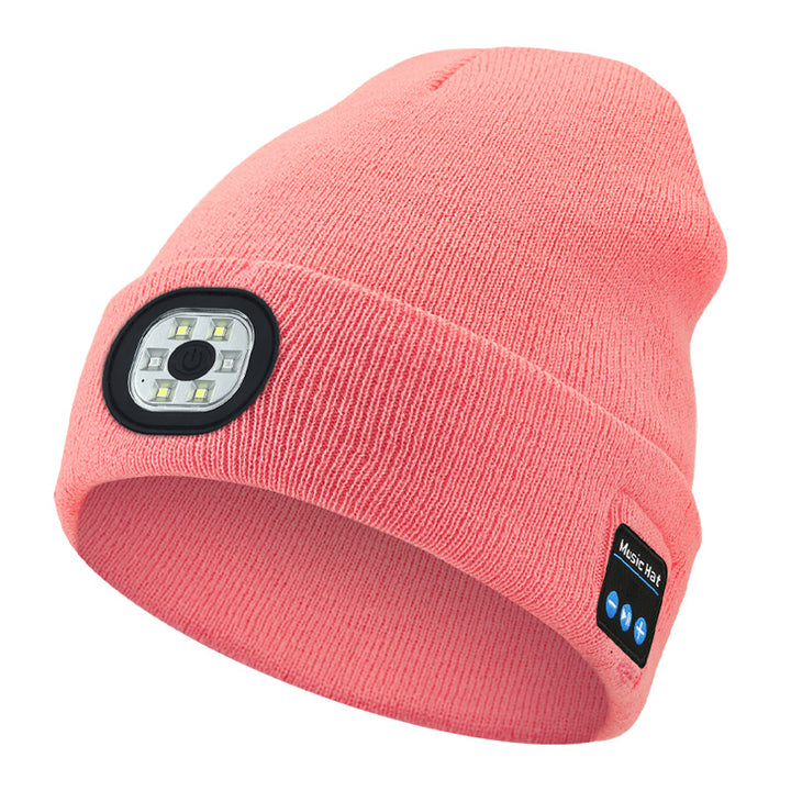 Knit beanie with front LED light