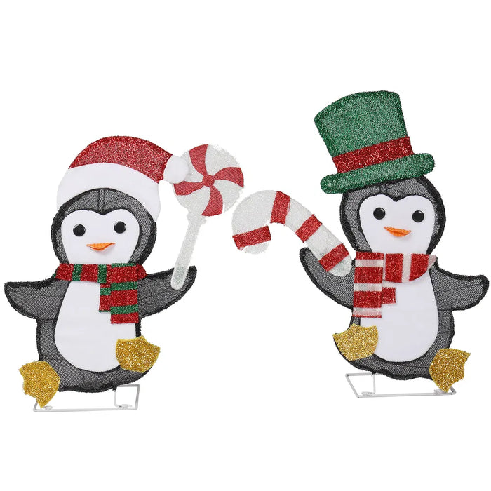 Colverro Set of 2 Lighted Christmas Penguins with Candy Canes