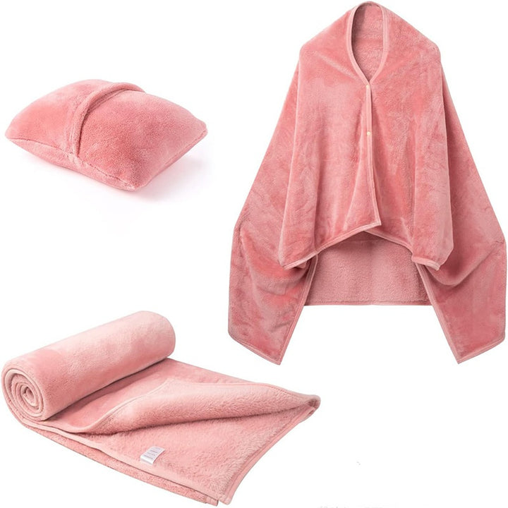 Fleece blanket worn as shawl with buttons