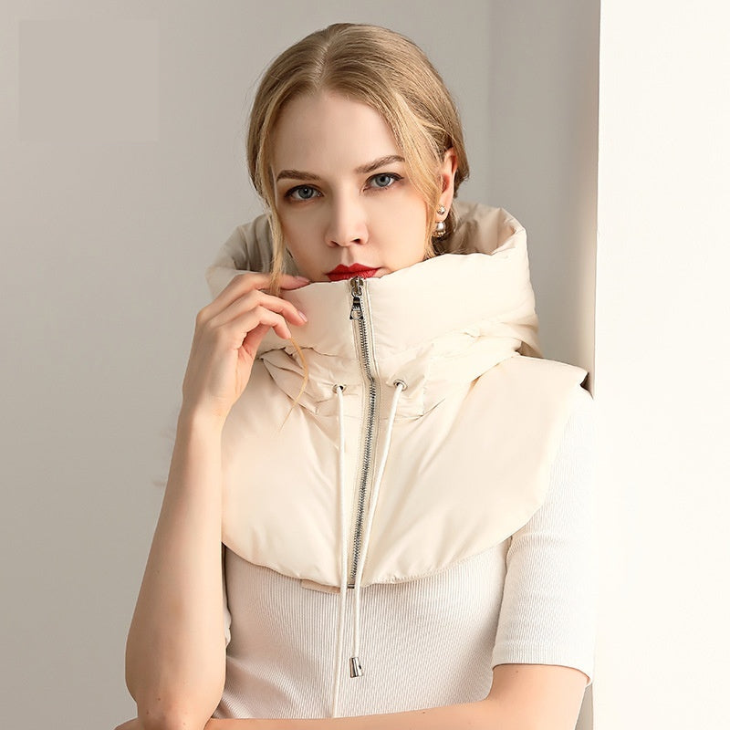 Quilted down hood with neck warmer