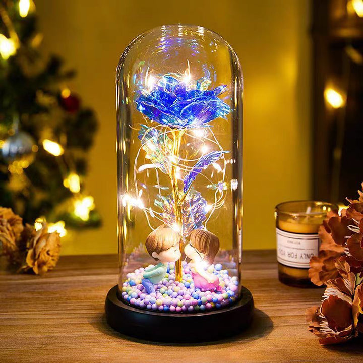 Eternal Rose LED Light Foil Flower in Glass Cover, Night Light
