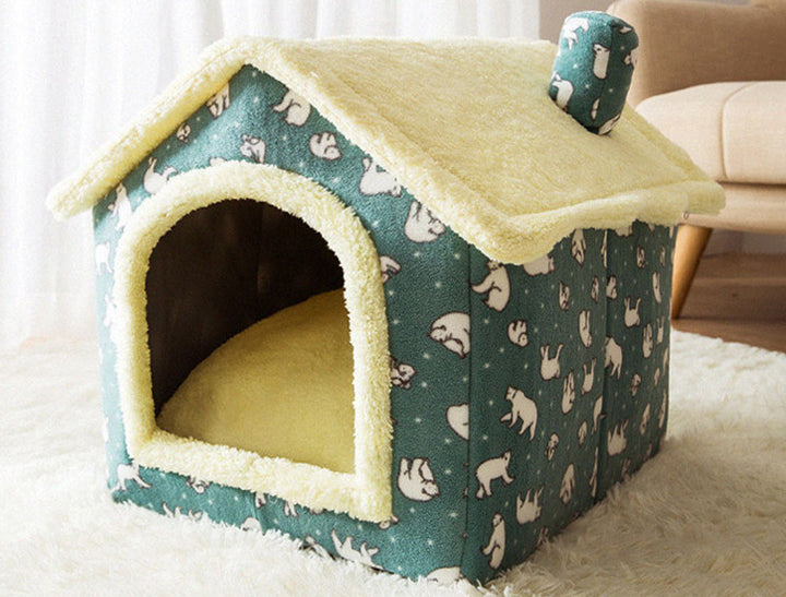 Foldable plush cat house with cushion