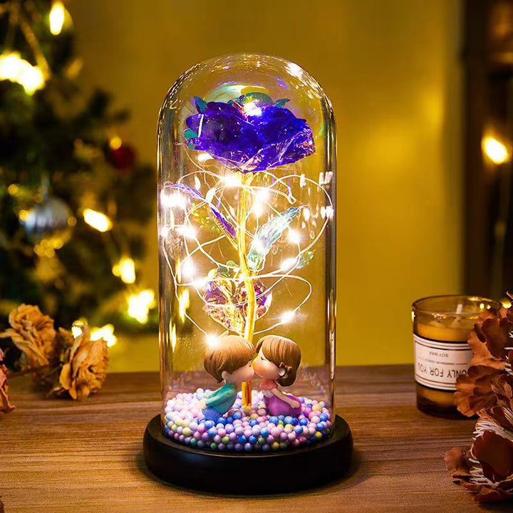 Eternal Rose LED Light Foil Flower in Glass Cover, Night Light