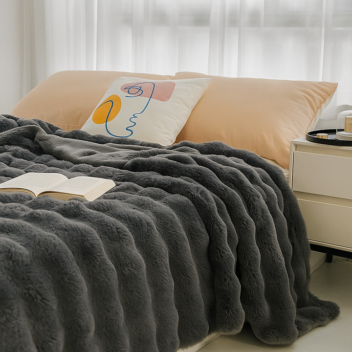 Colverro™ Reversible Faux Fur Bubble Throw Blanket for Couch and Bed