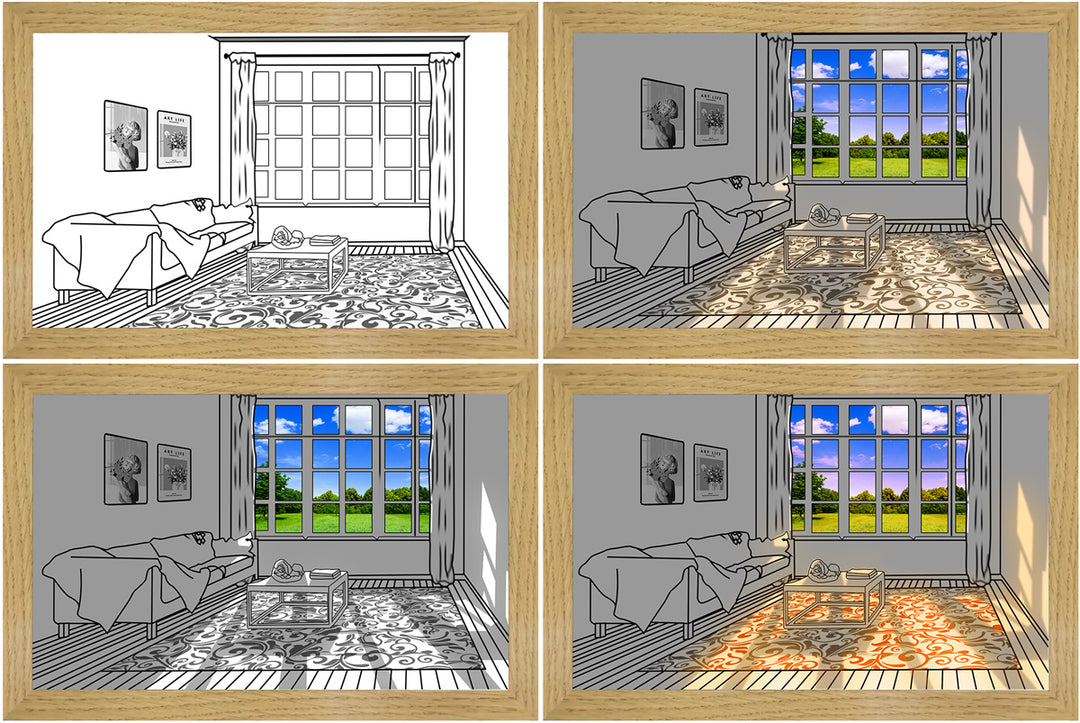LED light painting of sunlit room