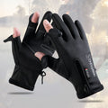 Black winter gloves with flip-open fingertips