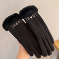 Pink suede-look gloves with faux-fur cuff