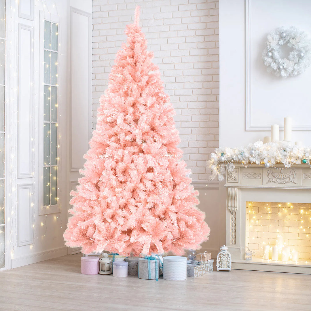 Pink artificial Christmas tree in a living room
