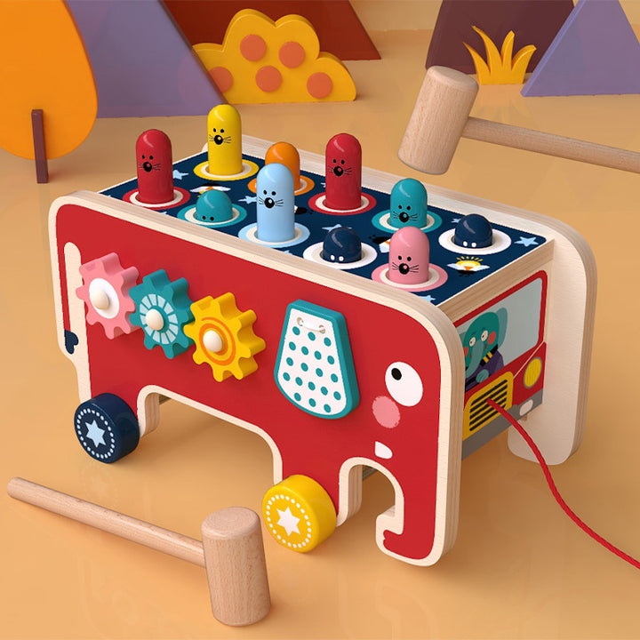 Wooden elephant pounding bench toy