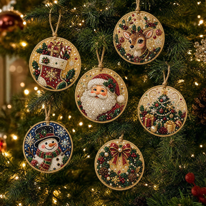 Wooden diamond painting Christmas ornaments set