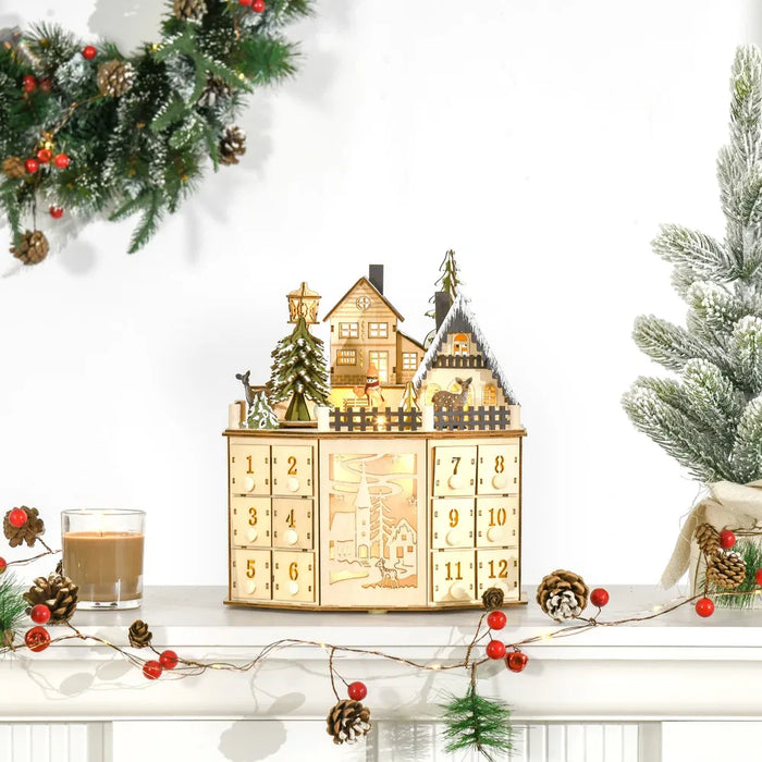 Colverro Lighted Wooden Christmas Village Advent Calendar
