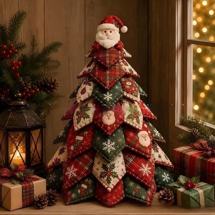 Quilted fabric Christmas tree with star topper