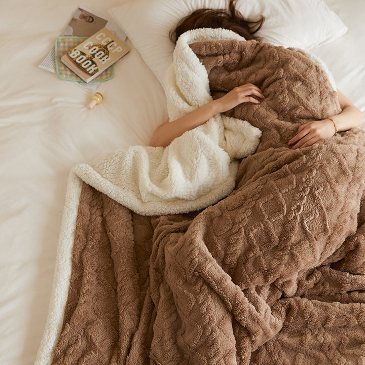 Tufted faux fur throw on a sofa