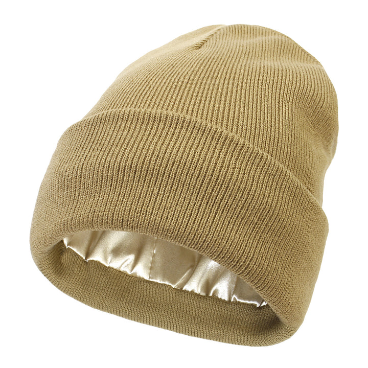 Cuffed knit beanie with satin lining