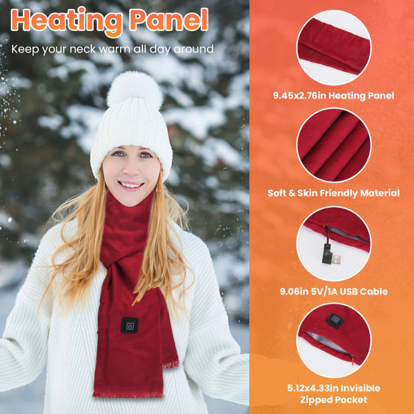 Heated Scarf with 3 Heat Settings, Soft USB Neck Warmer