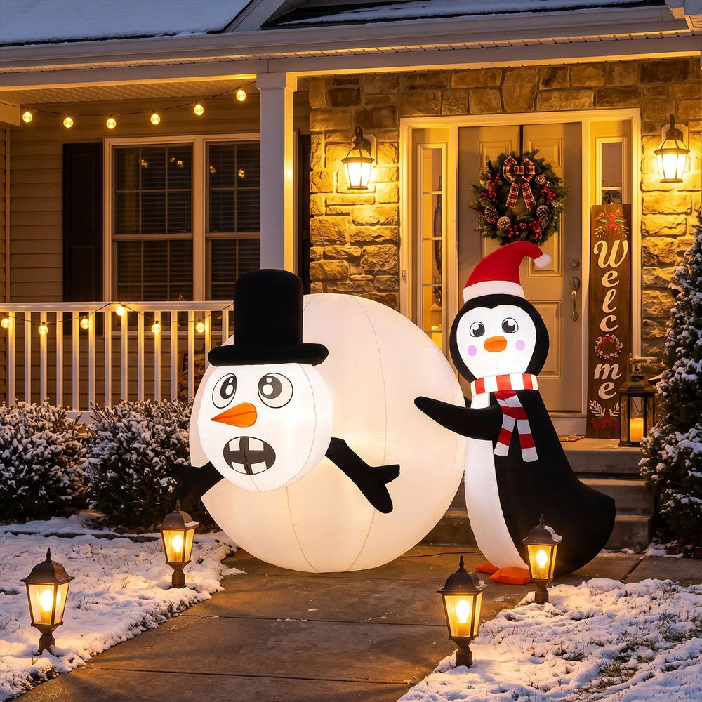 Inflatable penguin with giant snowball
