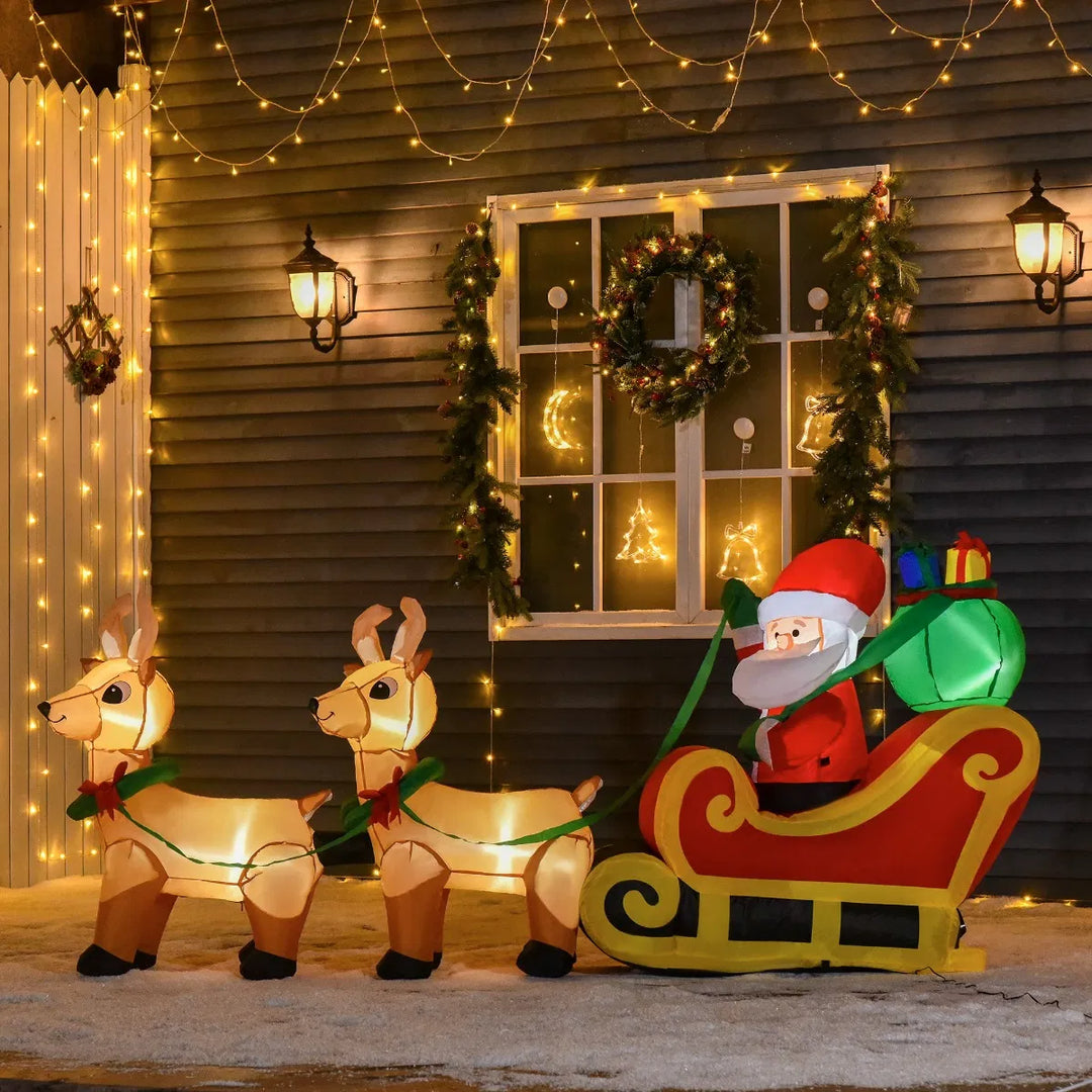 Inflatable lighted Santa in sleigh with two reindeer