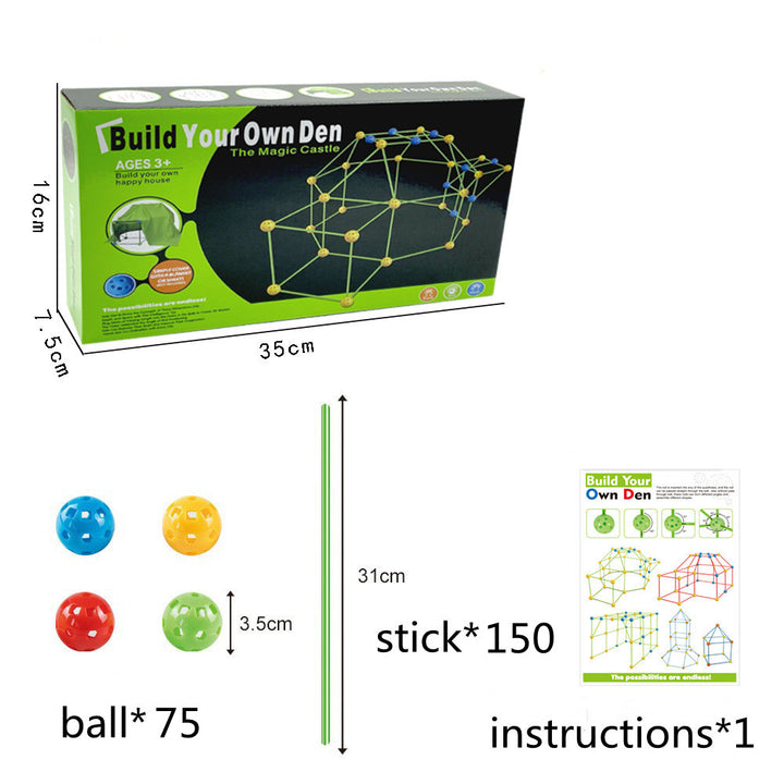 Kids building a fort from glowing sticks and balls
