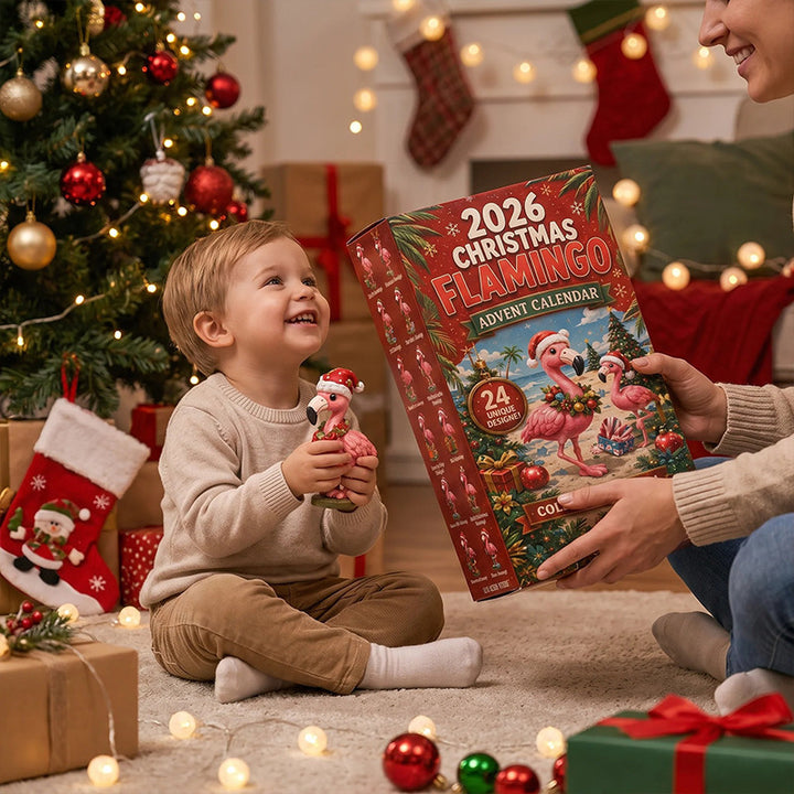 Flamingo advent calendar with Christmas figures
