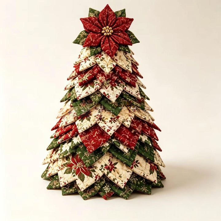 Quilted fabric Christmas tree with star topper