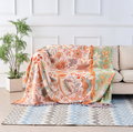 Colverro™ Boho Floral Cotton Throw Blanket with Fringe, Cream and Orange