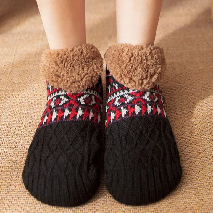Colverro™ Snowflake Knit Fleece-Lined Socks with Non-Slip Grip Soles