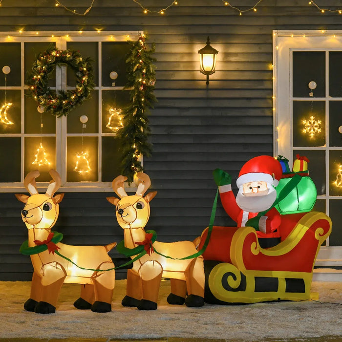 Colverro Inflatable Santa Sleigh with Reindeer, 8 ft Lighted