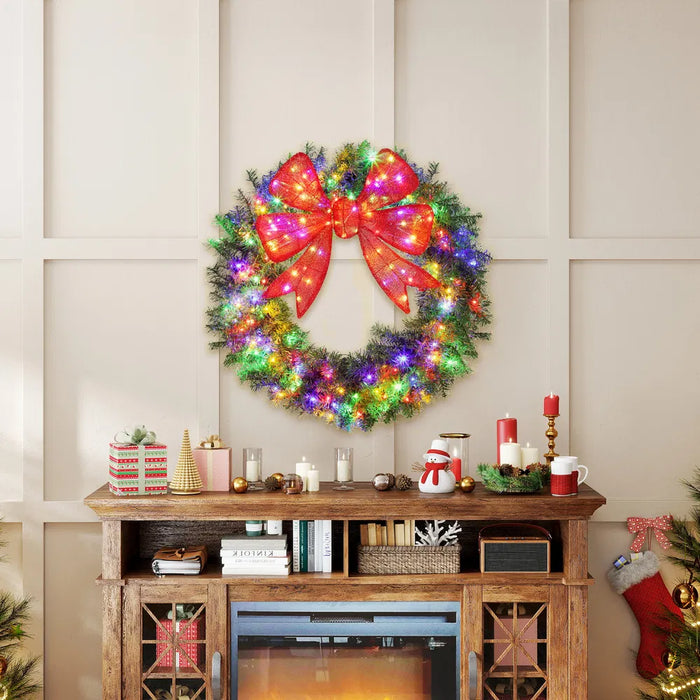 Colverro 36 in Pre-Lit Christmas Wreath with Big Red Bow and Remote