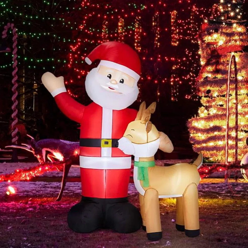 Inflatable waving Santa with reindeer