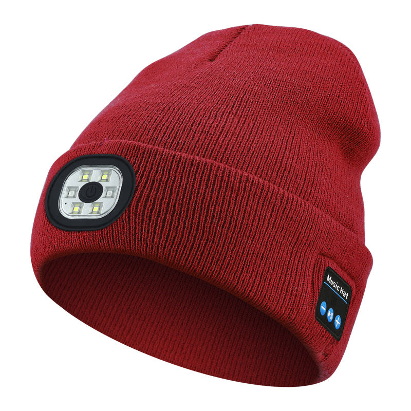 Knit beanie with front LED light