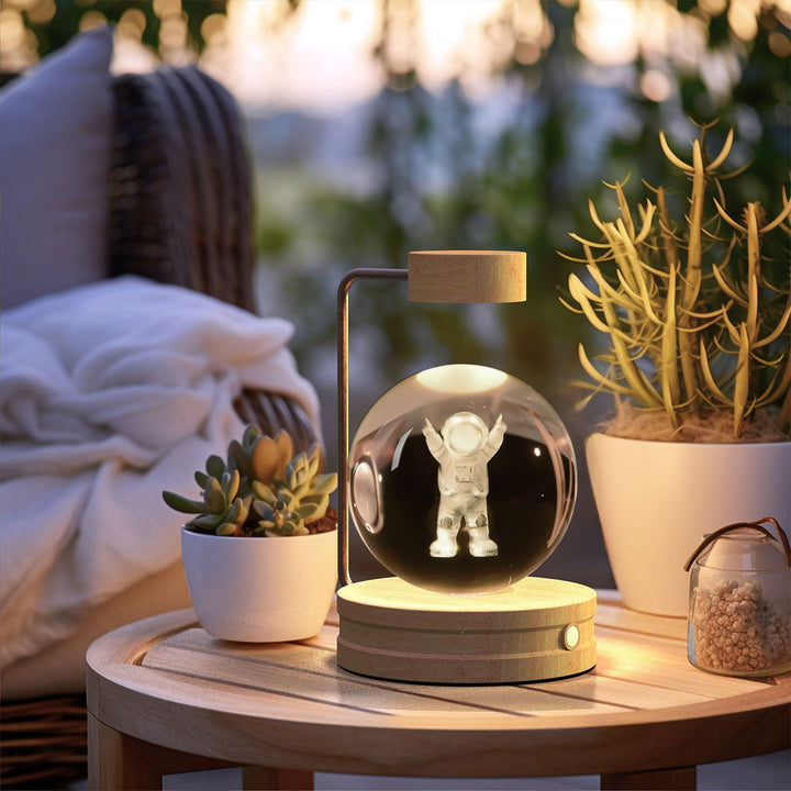 Crystal ball lamp with engraved galaxy