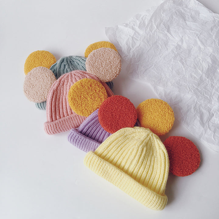Kids knit beanie with fluffy teddy ears