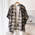 Wine red plaid shawl with roses