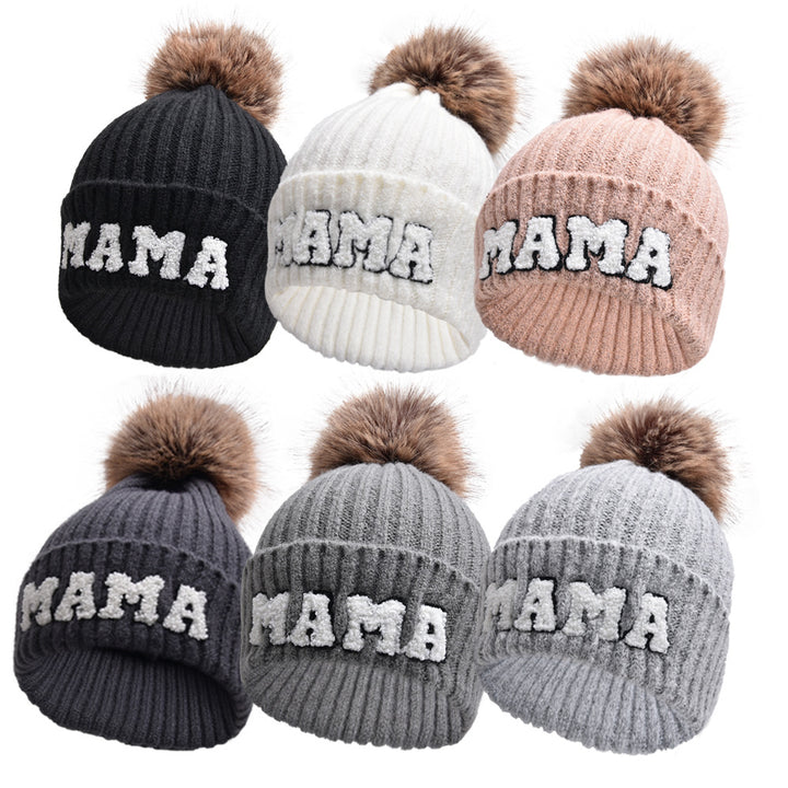 MAMA and MINI pompom beanie set