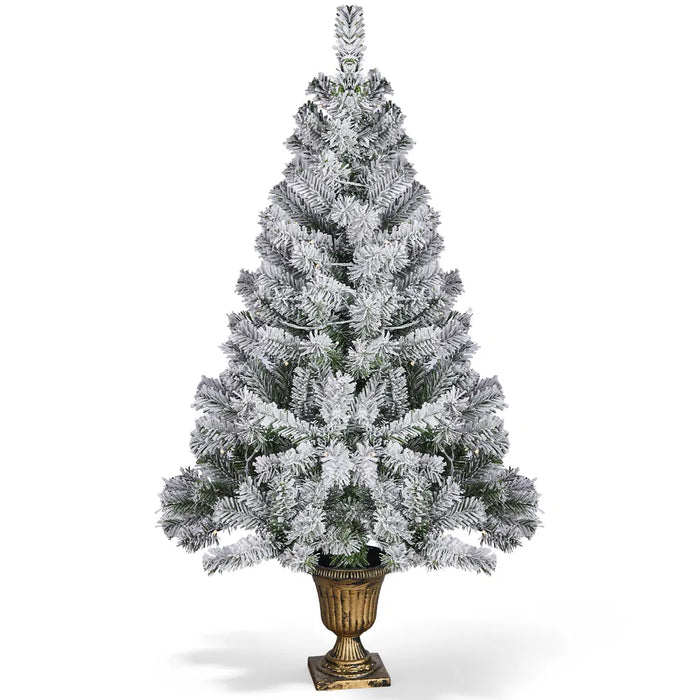 Colverro 4 ft Flocked Christmas Tree in Cup Pot with 120 Lights