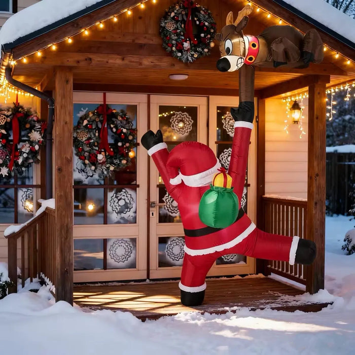 Colverro 8.5 Ft Inflatable Climbing Santa with Reindeer and LEDs