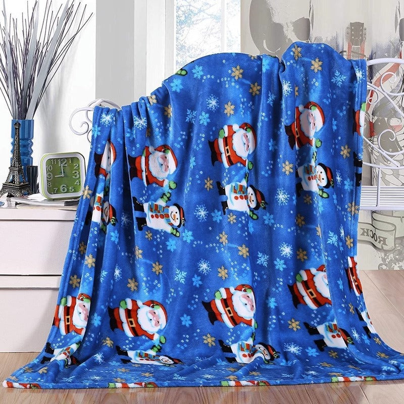 Christmas flannel throw on a sofa