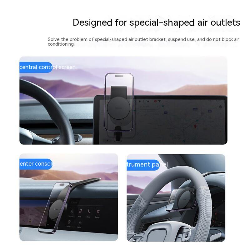 Phone on a magnetic bendable car charging mount