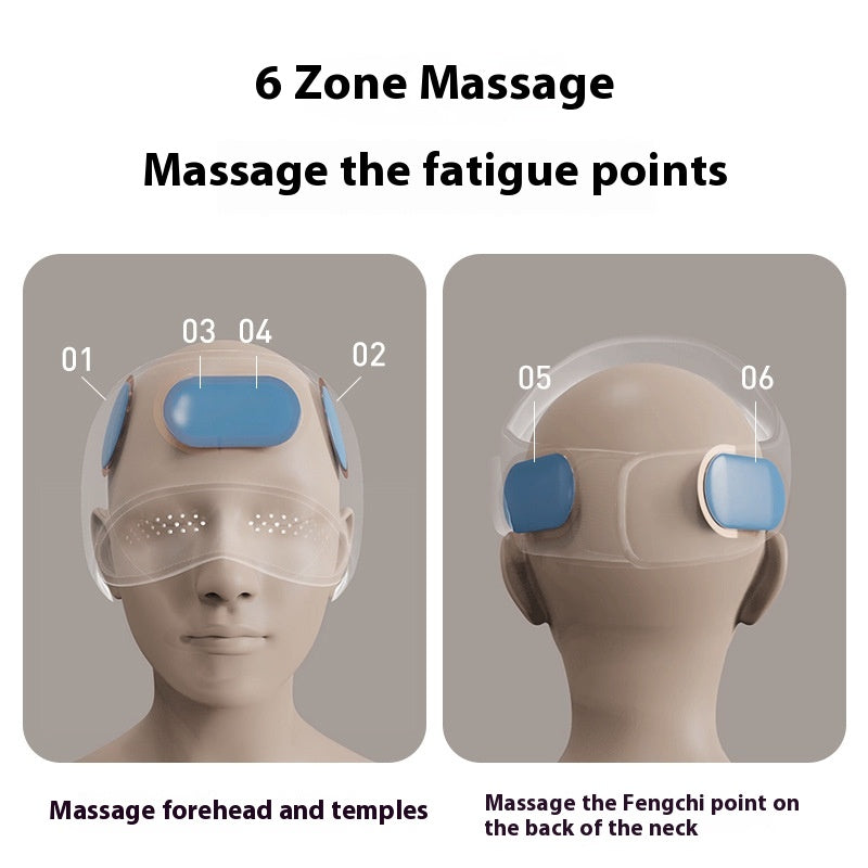 Person wearing a hooded head and eye massager