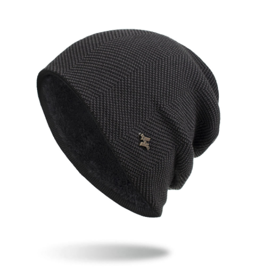 Gray slouchy knit beanie with fleece lining
