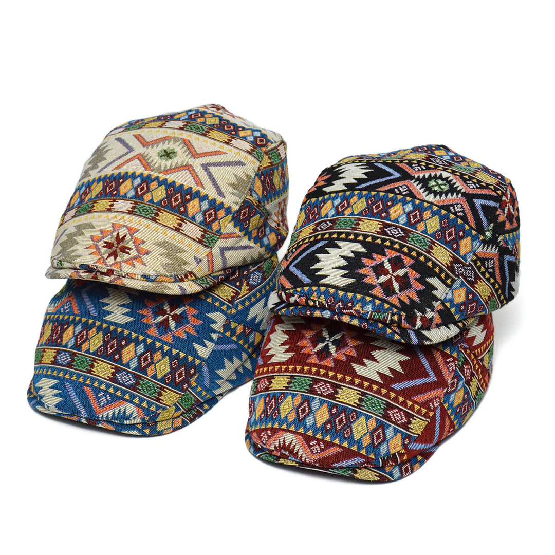 Flat cap with colorful jacquard pattern