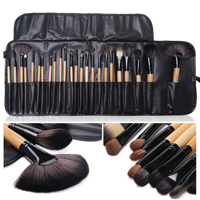 Colverro 24-Piece Makeup Brush Set with Roll-Up Travel Pouch